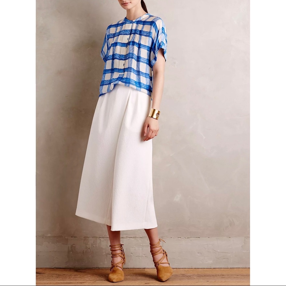 Maeve Tierra Plaid Check Picnic Pattern Cropped Boxy Lightweight Semi Sheer Top